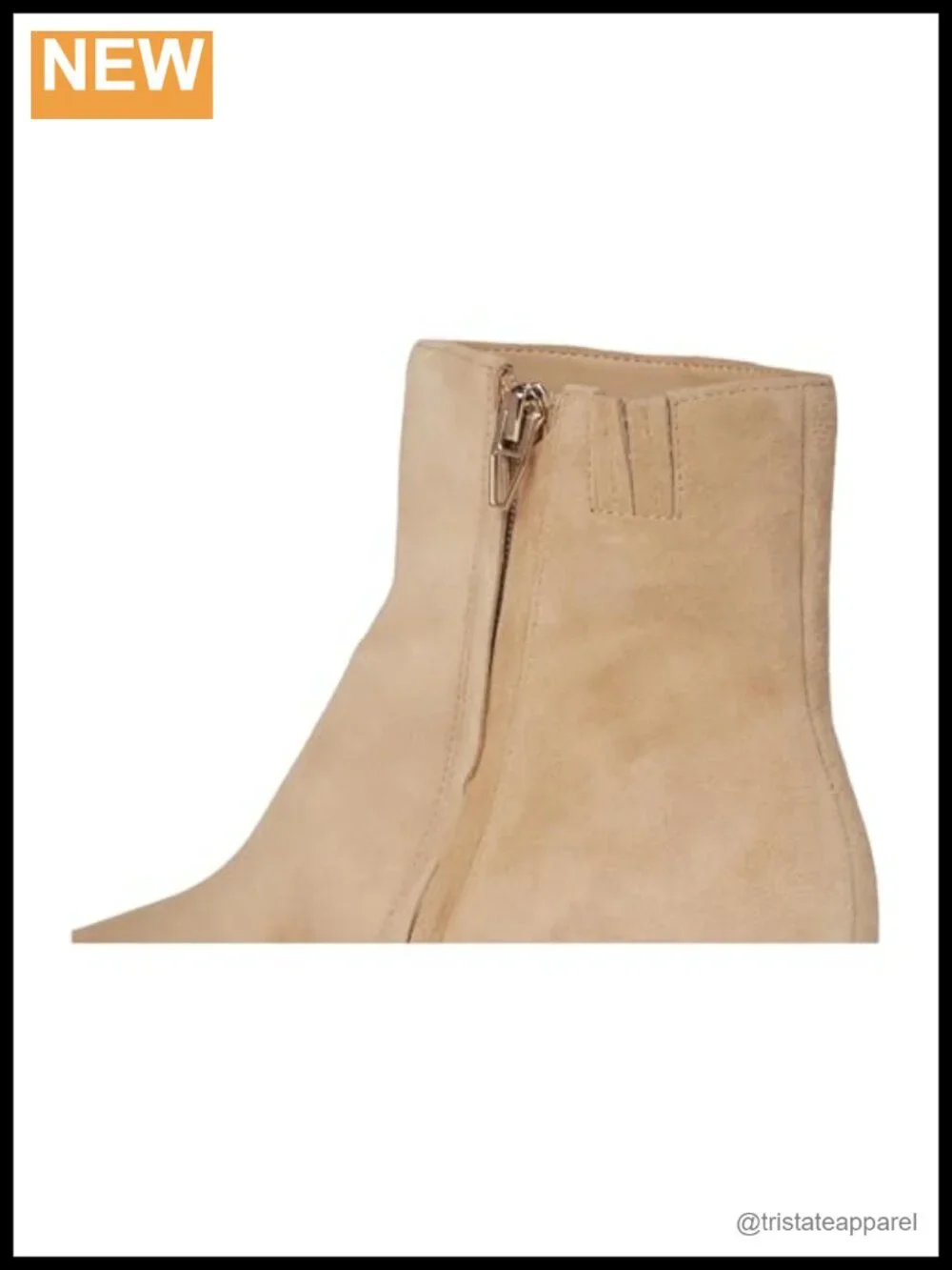 Suede Ankle Bootie with Pointed Toe, Block Heel, Zip Closure